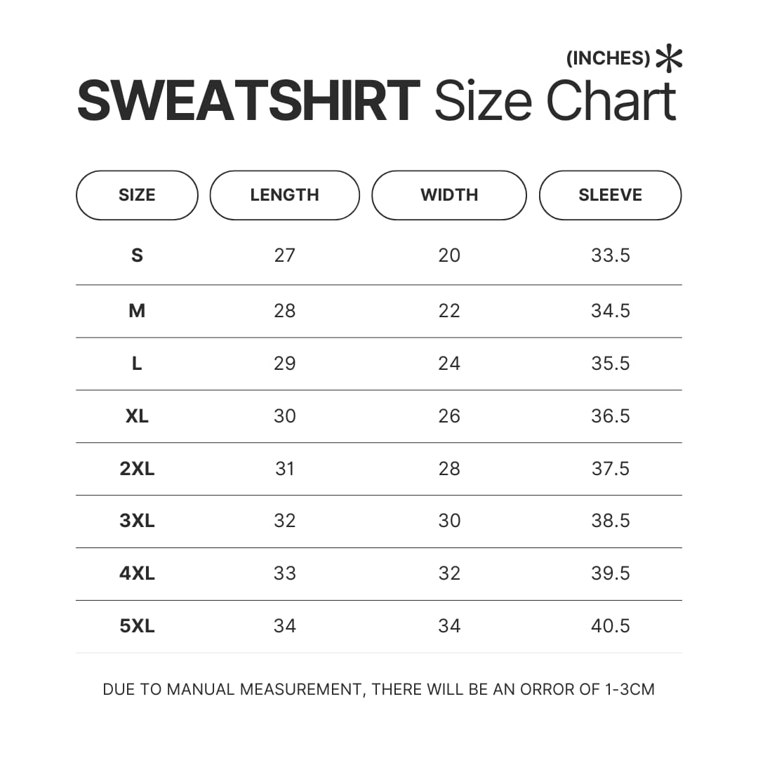 Sweatshirt Size Chart - Kamisama Kiss Store