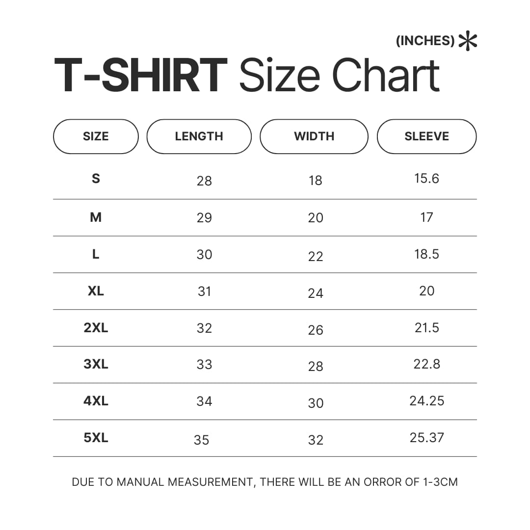 T shirt Size Chart - Kamisama Kiss Store